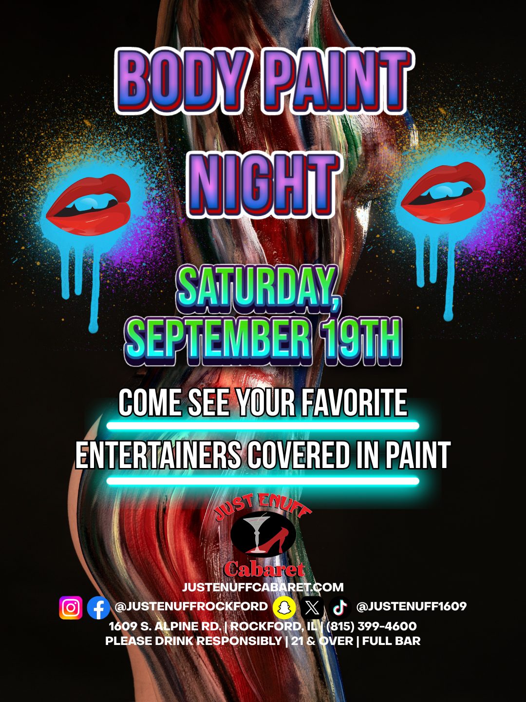 Body Paint Night at Just Enuff Cabaret, Rockford IL, Saturday, September 19